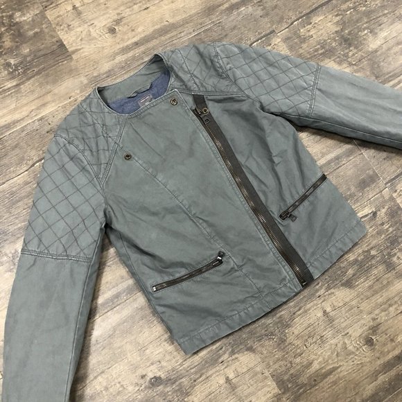 Gap Quilted Lined Moto Vintage Flight Utility Jacket Gray Full Zip NWT Size 6 - Picture 1 of 10